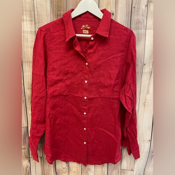 Linen Sea View Button-Up Shirt Lilly Pulitzer Cane Coral Sorbet Pink Malbec Red - Picture 2 of 2